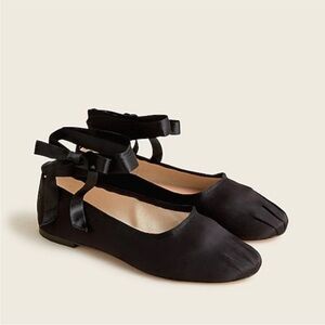 J. CREW Black Satin Ribbon Tie Lace Up Ballet Flats Classic Balletcore Shoes 7